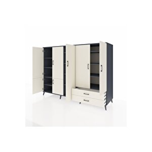 Kronos Dolap 12 Raflı 2 Çekmeceli 7 Kapaklı 220x59x163 Antrasit-aytaşı