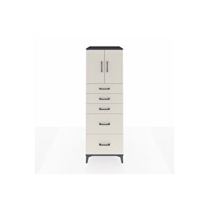 Kronos Dolap Tek Raflı 5 Çekmeceli 2 Kapaklı 60x59x182 Antrasit-aytaşı