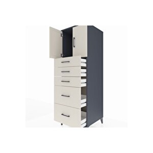 Kronos Dolap Tek Raflı 5 Çekmeceli 2 Kapaklı 60x59x182 Antrasit-aytaşı