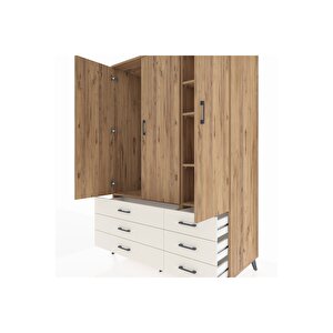 Kronos Dolap 5 Raflı 6 Çekmeceli Tek Askılı 132x59x195 Çam-çam/aytaşı