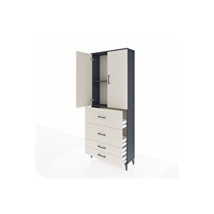 Arges Dolap 2 Raflı 4 Çekmeceli 2 Kapaklı 88x30x221 Antrasit-aytaşı