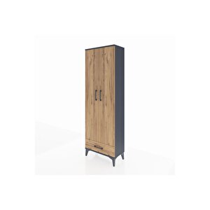 Arges Dolap 2 Raflı Tek Çekmeceli Tek Askılı 60x30x182 Antrasit-çam