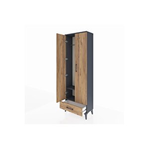 Arges Dolap 2 Raflı Tek Çekmeceli Tek Askılı 60x30x182 Antrasit-çam