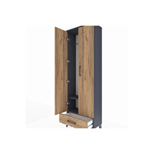 Arges Dolap 2 Raflı Tek Çekmeceli Tek Askılı 60x30x182 Antrasit-çam