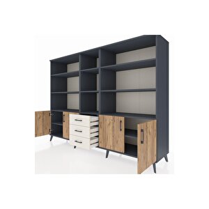 Hyperion Dolap 11 Raflı 3 Çekmeceli 4 Kapaklı 220x44x163 Antrasit-çam/aytaşı