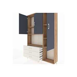 Arges Dolap 6 Raflı 3 Çekmeceli 3 Kapaklı 132x30x195 Çam-antrasit/aytaşı
