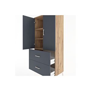 Hyperion Dolap 3 Raflı 2 Çekmeceli 2 Kapaklı 88x44x182 Çam-antrasit