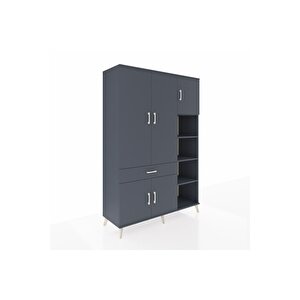 Hyperion Gardrop 10 Raflı Tek Çekmeceli 5 Kapaklı 132x44x195 Antrasit-antrasit