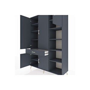 Hyperion Gardrop 10 Raflı Tek Çekmeceli 5 Kapaklı 132x44x195 Antrasit-antrasit