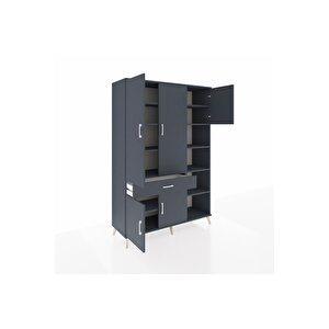 Hyperion Gardrop 10 Raflı Tek Çekmeceli 5 Kapaklı 132x44x195 Antrasit-antrasit