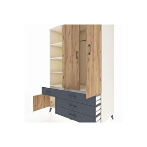 Kronos Dolap 5 Raflı 4 Çekmeceli Tek Askılı 132x59x195 Aytaşı-çam/antrasit
