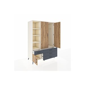 Kronos Dolap 5 Raflı 4 Çekmeceli Tek Askılı 132x59x195 Aytaşı-çam/antrasit