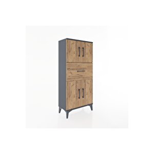 Hyperion Dolap Tek Raflı Tek Çekmeceli 4 Kapaklı 60x44x134 Antrasit-çam