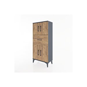 Hyperion Dolap Tek Raflı Tek Çekmeceli 4 Kapaklı 60x44x134 Antrasit-çam