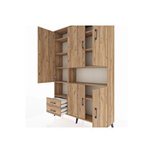 Arges Gardrop 10 Raflı 2 Çekmeceli 5 Kapaklı 132x30x195 Çam-çam