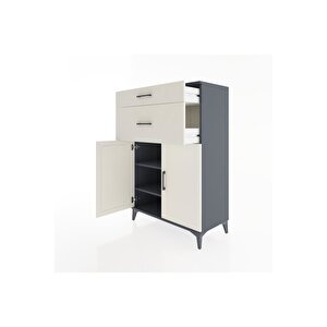 Hyperion Dolap 2 Raflı 2 Çekmeceli 2 Kapaklı 88x44x134 Antrasit-aytaşı