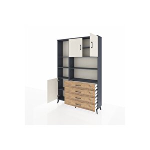 Arges Dolap 8 Raflı 4 Çekmeceli 3 Kapaklı 132x30x195 Antrasit-aytaşı/çam
