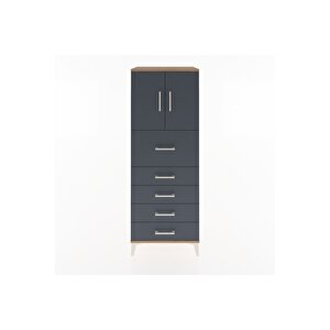 Hyperion Dolap 2 Raflı 5 Çekmeceli 2 Kapaklı 60x44x163 Çam-antrasit