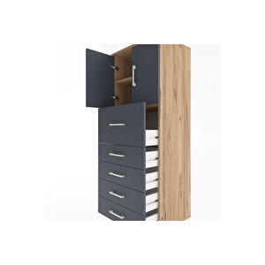 Hyperion Dolap 2 Raflı 5 Çekmeceli 2 Kapaklı 60x44x163 Çam-antrasit