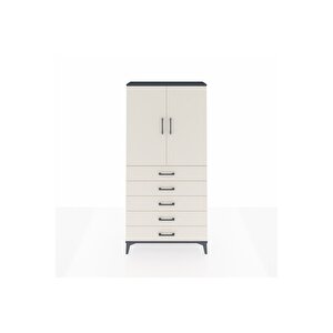 Arges Dolap Tek Raflı 5 Çekmeceli Tek Askılı 88x30x182 Antrasit-aytaşı