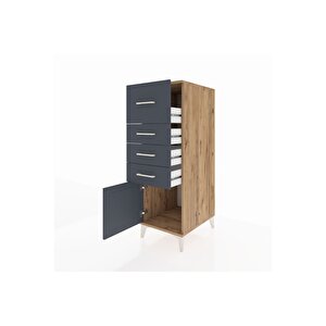 Kronos Dolap 4 Çekmeceli Tek Kapaklı 44x59x134 Çam-antrasit