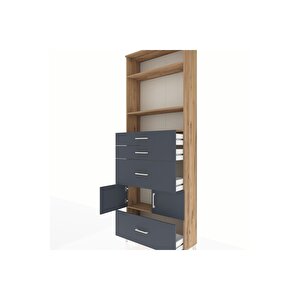 Arges Dolap 4 Raflı 4 Çekmeceli 2 Kapaklı 88x30x243 Çam-antrasit