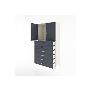 Hyperion Dolap Tek Raflı 6 Çekmeceli 2 Kapaklı 88x44x182 Aytaşı-antrasit
