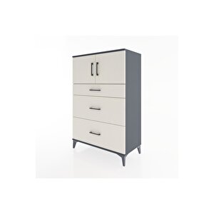 Hyperion Dolap Tek Raflı 3 Çekmeceli 2 Kapaklı 88x44x134 Antrasit-aytaşı