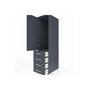 Kronos Dolap Tek Raflı 4 Çekmeceli Tek Askılı 44x59x182 Antrasit-antrasit