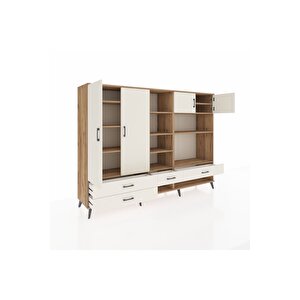 Hyperion Dolap 12 Raflı 4 Çekmeceli 4 Kapaklı 220x44x163 Çam-aytaşı