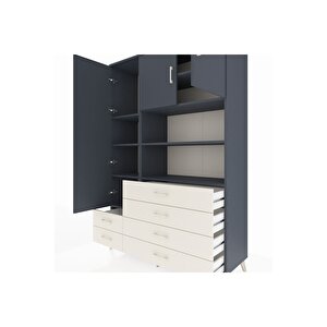 Hyperion Dolap 8 Raflı 6 Çekmeceli 3 Kapaklı 132x44x195 Antrasit-antrasit/aytaşı