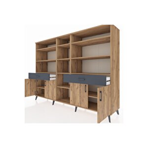 Hyperion Dolap 12 Raflı 2 Çekmeceli 4 Kapaklı 220x44x163 Çam-çam/antrasit