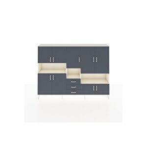 Arges Dolap 13 Raflı 3 Çekmeceli 9 Kapaklı 220x30x163 Aytaşı-antrasit