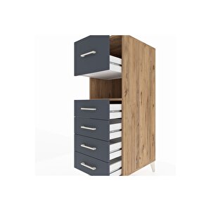 Kronos Dolap Tek Raflı 5 Çekmeceli 44x59x134 Çam-antrasit