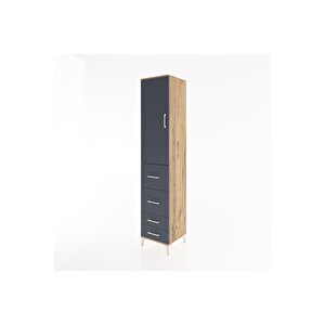 Hyperion Dolap 2 Raflı 4 Çekmeceli Tek Askılı 44x44x221 Çam-antrasit