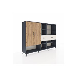 Hyperion Dolap 10 Raflı 2 Çekmeceli 2 Kapaklı 220x44x163 Antrasit-çam/aytaşı