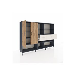 Hyperion Dolap 10 Raflı 2 Çekmeceli 2 Kapaklı 220x44x163 Antrasit-çam/aytaşı