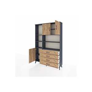 Arges Gardrop 8 Raflı 4 Çekmeceli 3 Kapaklı 132x30x195 Antrasit-çam