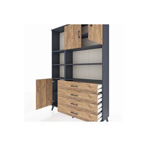 Arges Gardrop 8 Raflı 4 Çekmeceli 3 Kapaklı 132x30x195 Antrasit-çam