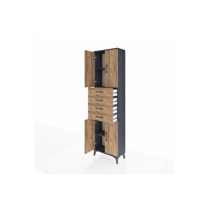 Arges Dolap 3 Raflı 4 Çekmeceli 4 Kapaklı 60x30x221 Antrasit-çam