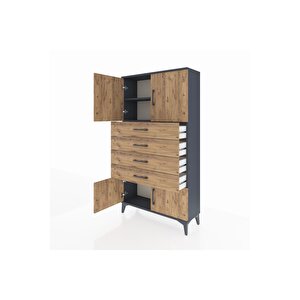 Arges Dolap 2 Raflı 4 Çekmeceli 4 Kapaklı 88x30x163 Antrasit-çam