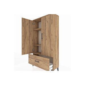 Arges Dolap 3 Raflı Tek Çekmeceli 2 Kapaklı 88x30x163 Çam-çam