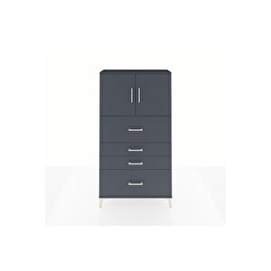 Arges Dolap 2 Raflı 4 Çekmeceli 2 Kapaklı 88x30x163 Antrasit-antrasit