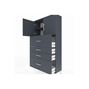 Arges Dolap 2 Raflı 4 Çekmeceli 2 Kapaklı 88x30x163 Antrasit-antrasit
