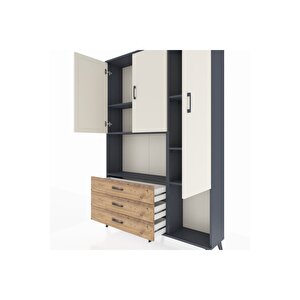 Arges Dolap 6 Raflı 3 Çekmeceli 3 Kapaklı 132x30x195 Antrasit-aytaşı/çam