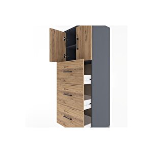 Hyperion Dolap 2 Raflı 3 Çekmeceli 2 Kapaklı 60x44x163 Antrasit-çam