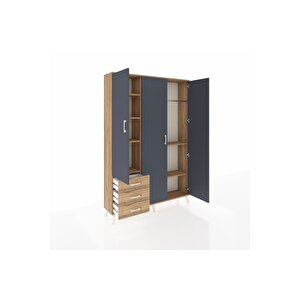 Arges Dolap 6 Raflı 3 Çekmeceli Tek Askılı 132x30x195 Çam-antrasit/çam