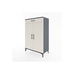 Hyperion Dolap 2 Raflı Tek Çekmeceli 2 Kapaklı 88x44x134 Antrasit-aytaşı