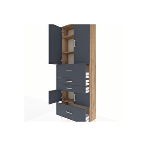 Arges Dolap 4 Raflı 4 Çekmeceli 4 Kapaklı 88x30x243 Çam-antrasit