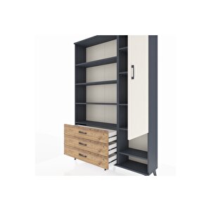 Arges Dolap 9 Raflı 3 Çekmeceli Tek Kapaklı  132x30x195 Antrasit-aytaşı/çam